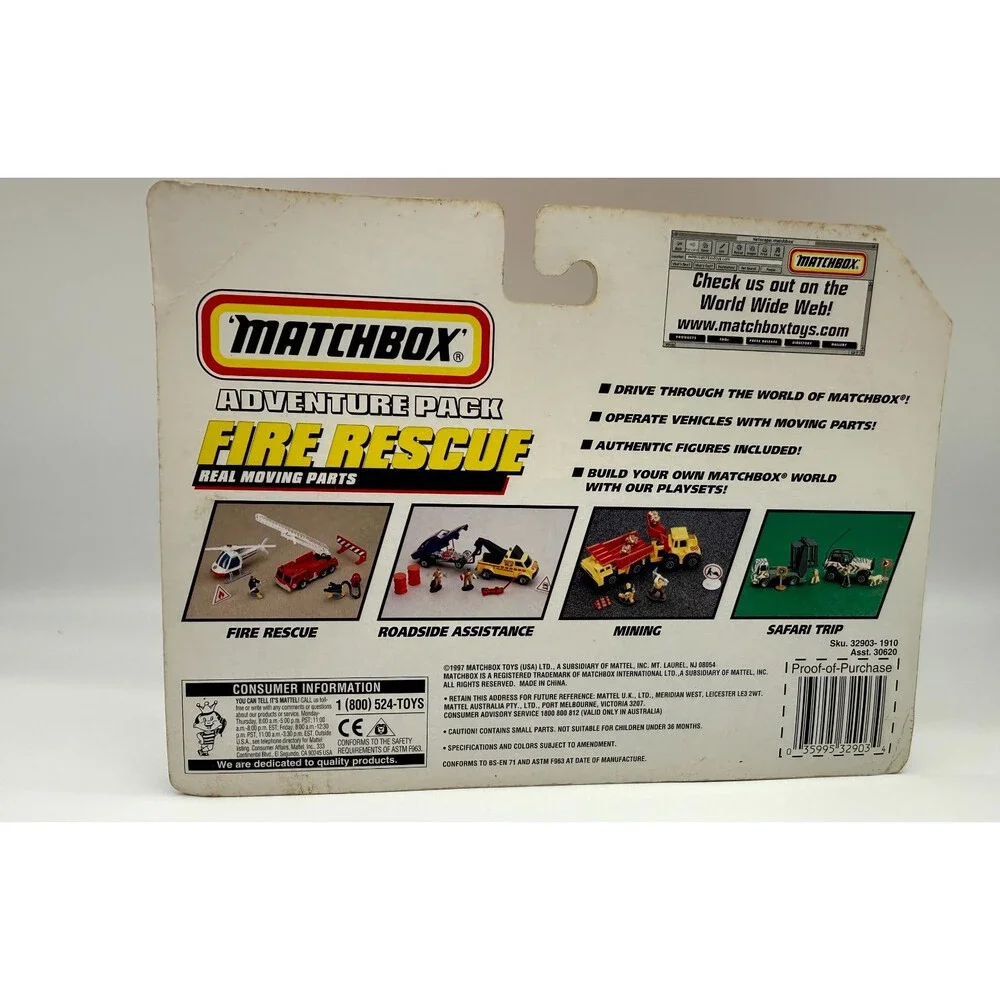 Vintage Matchbox Adventure Pack Fire Rescue 1997 Mattel Sku 32903 NIP Sealed